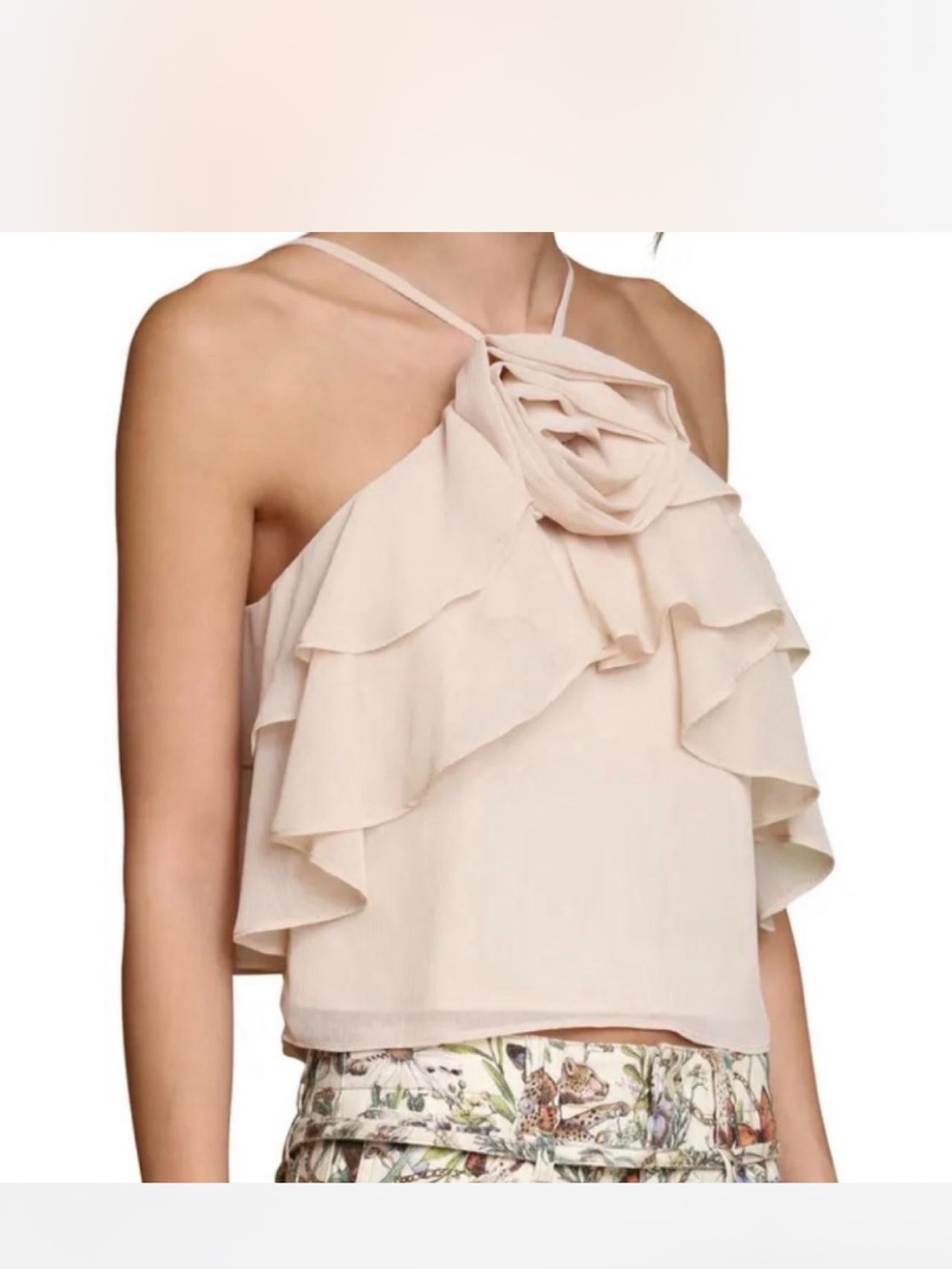 Avec Les Filles Blush Ruffle Halter Camisole